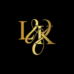 Initial letter LK L K luxury art vector mark logo, gold color on black background.	