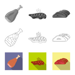 Vector design of meat and ham icon. Collection of meat and cooking stock symbol for web.