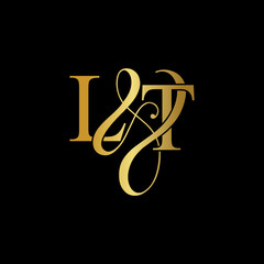 Initial letter LT L T luxury art vector mark logo, gold color on black background.	
