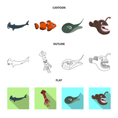 Vector design of sea and animal symbol. Collection of sea and marine vector icon for stock.