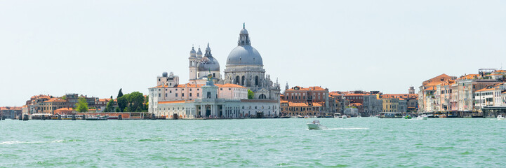 Fototapeta na wymiar Panoramic view of Venice from the sea. Basilica of Santa Maria della Salute. Italy