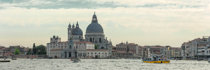 Fototapeta na wymiar Basilica of Santa Maria della Salute from the sea, Venice. Italy
