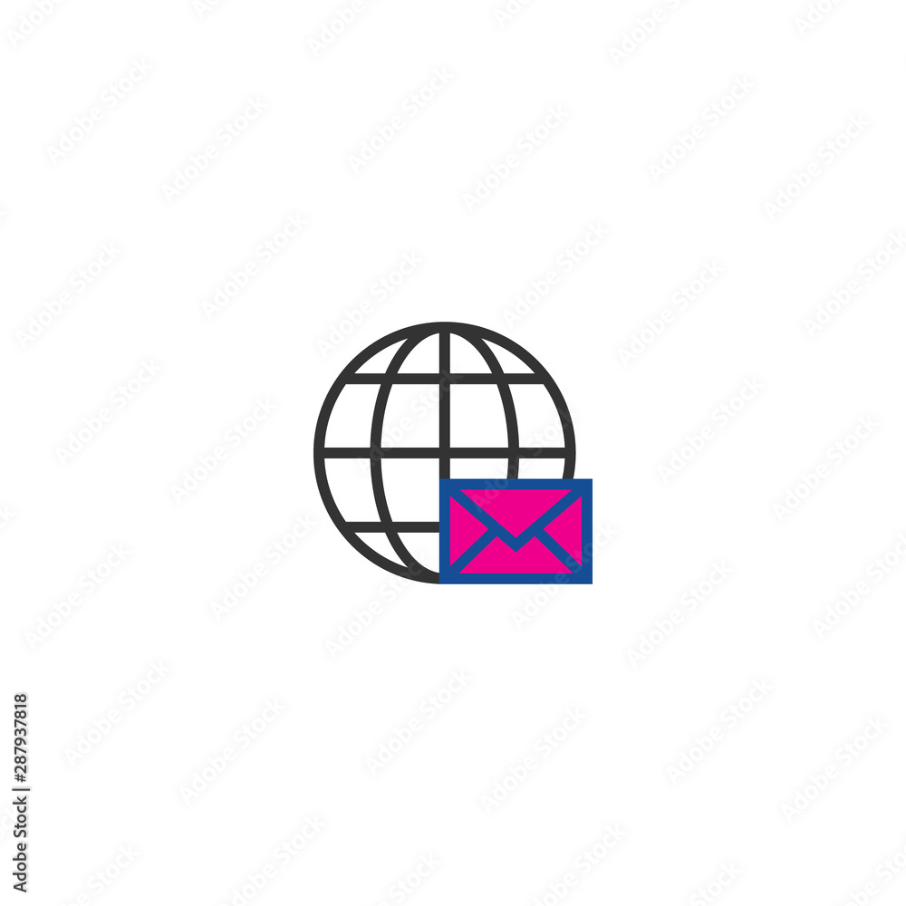 Poster world mail line icon for marketing design. envelope vector. globe sign. bubble icon vector. flat out
