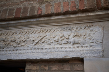 Ravenna, Italy - August 14, 2019 : Details of Mausoleum of Galla Placidia entrance