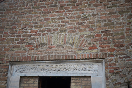 Ravenna, Italy - August 14, 2019 : Details of Mausoleum of Galla Placidia entrance