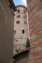 Ravenna, Italy - August 14, 2019 : View of Ravenna cathedral bell tower