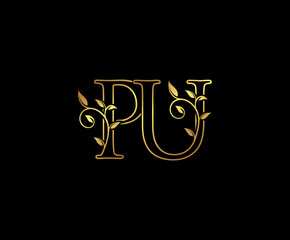 Initial letter P and U, PU, Gold Logo Icon, classy gold letter monogram logo icon suitable for boutique,restaurant, wedding service, hotel or business identity.