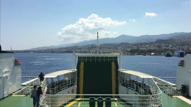 Time lapse of a scheduled ferry leaving for the port of Messina in Sicily, Italy.