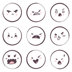 Angry cartoon face emotions vector set isolated on a white background.