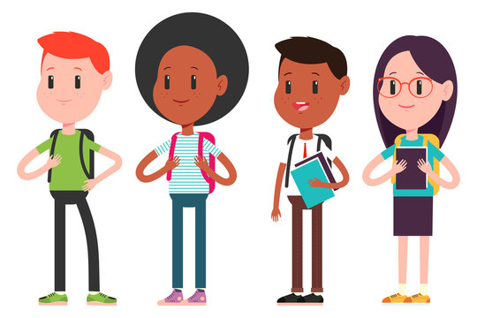 Students teenagers vector cartoon characters set isolated on a white background.