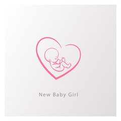 Emblem with newborn girl in heart shape.