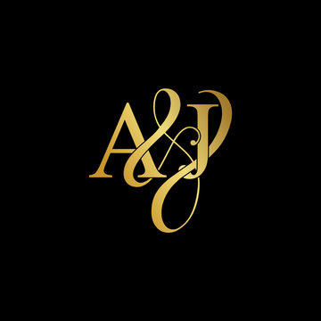 Initial letter A & J AJ luxury art vector mark logo, gold color on black background.