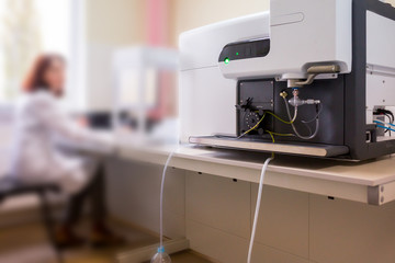 The laboratory scientist work with microwave plasma atomic emission spectrometer (MPAES) for elemental property analysis of material sample in all areas of industry.