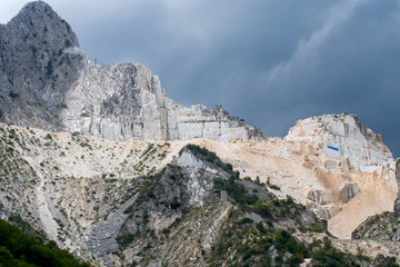 Bad weather over the famous Carrara marble quarries and Apuan Alps mountains, Italy.