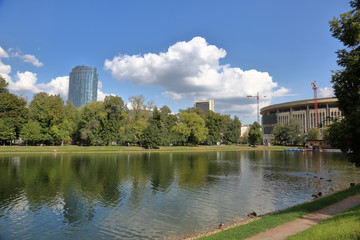 Picturesque summer pond in the Catherine Park, Moscow, Russia