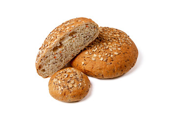 Whole wheat bread isolated on white background. Group of different sizes