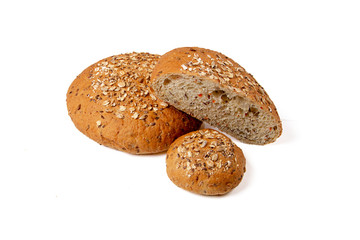 Whole wheat bread isolated on white background. Group of different sizes