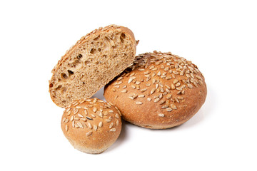 Whole wheat bread isolated on white background. Group of different sizes