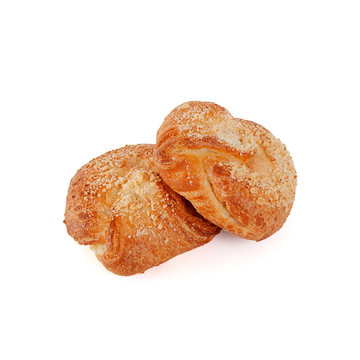 Group of freshly baked buns isolated on white background