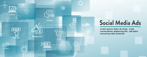 Social Media Ads Icon Set and Web Header Banner