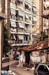 Durres Albania - 2 september 2019: old semy ruine house in center of Durres