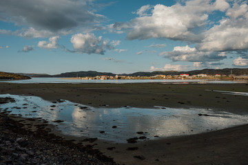 Summer landscape of the green polar tundra in the vicinity Teriberka