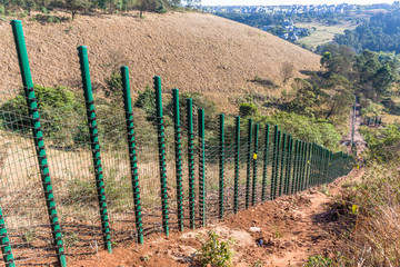 New Security Fence Electrified Boundary Structure Valley Rural Landscape