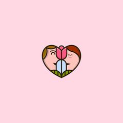 icon logo love with boyfriend and girlfriend face to face