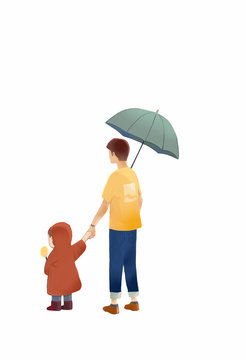 Father and Son, Rain, Family Relations, Parents and Sons, Children, Father, Dad, Father's Day, Illustrations,