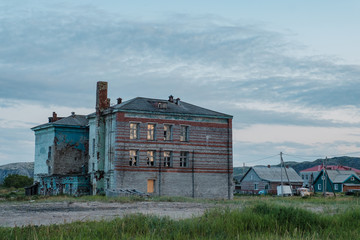 Summer landscape of the green polar tundra in the vicinity Teriberka