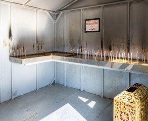 Candles placed for health in the Greek Orthodox Monastery of the Transfiguration located on Mount...