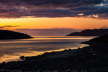Summer landscape of the green polar tundra in the vicinity Teriberka