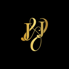 Initial letter J & J JJ luxury art vector mark logo, gold color on black background.