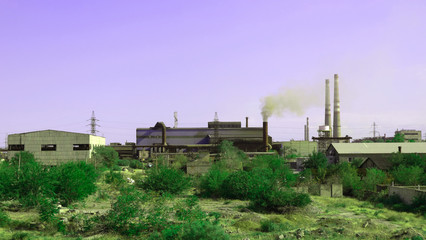 Fototapeta na wymiar Old factories with smoke pipes.