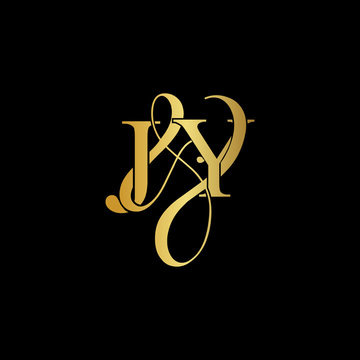 Initial letter J & Y JY luxury art vector mark logo, gold color on black background.