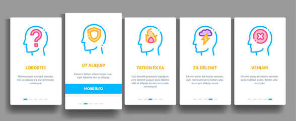 Mind Elements Signs Vector Onboarding Mobile App Page Screen. Contour Illustrations