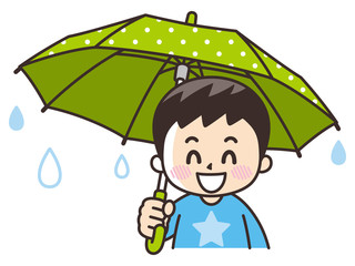 傘を差す笑顔の男の子