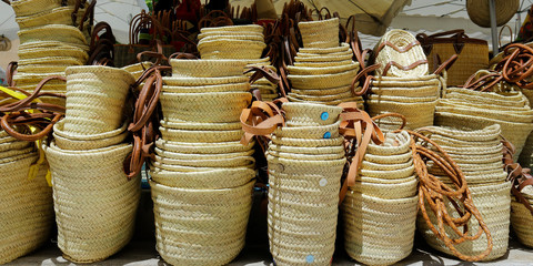 Obraz premium assortment of wicker basket sold in market in provence-france