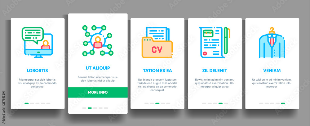 Poster job hunting elements vector onboarding mobile app page screen. contour illustrations
