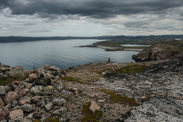 Summer landscape of the green polar tundra in the vicinity Teriberka