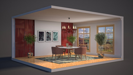 Obraz na płótnie Canvas Interior dining area. 3d illustration