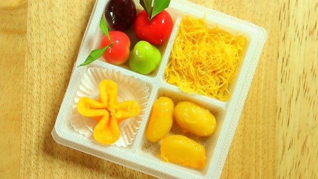 Gold egg yolk drop and Ball plated dessert, Thai dessert