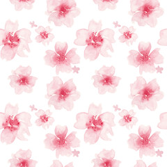 Watercolor floral pattern. Seamless pattern with pink flowers on white background.