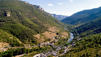 Fototapeta premium Aerial view of Les Vignes village in the Gorges du Tarn