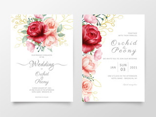 Flowers wedding invitation cards template with marble textures. Modern poster abstract background, greeting, save the date, greeting vector