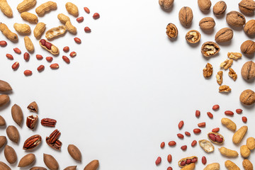 Mixed nuts, group of pecans, walnts and peanuts