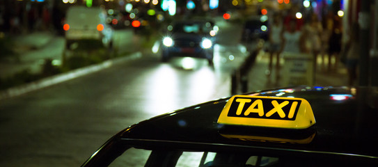 Taxi on a night city street