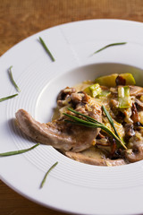 Lamb tongues with stewed vegetables and cream sauce