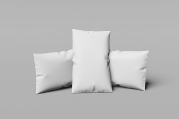 Three White rectangular mocap pillow on a gray background. 3D rendering.