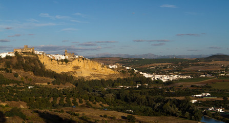 Panoramic view of Arcos de la Frontera, Andalucia. Arcos and the Guadalete River Skyline.